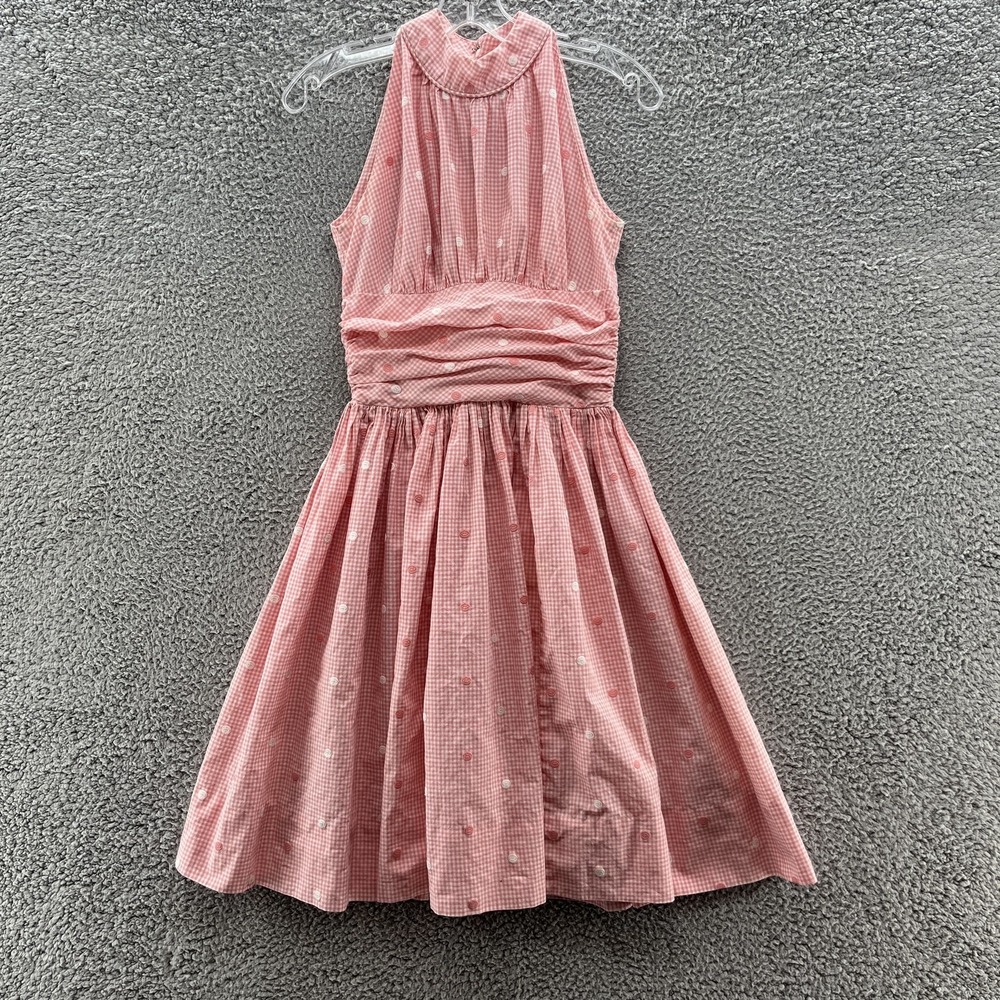 VTG Pixie California Dress XS Pink Gingham Sleeveless Cottage Fit Flare Retro